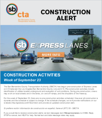 I-10 Express Lane Construction Alert Sep 23