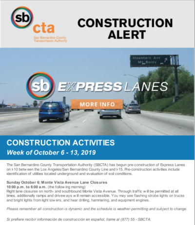 I-10 Construction Alert Week of October 7