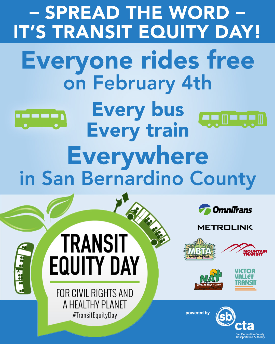 Tell Everybody! February 4th is Transit Equity Day SBCTA